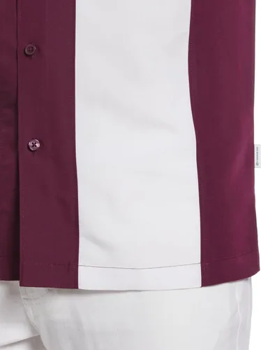 Vista 2 de Cubavera Camisa de manga corta con botones y panel de bloque de color retro para hombre