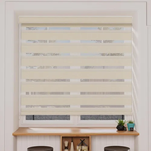Vista 9 de MYshade Persianas enrollables de cebra opacas (85 %) con cordón para ventanas interiores, persianas de doble capa beige para dormitorio, baño, sala