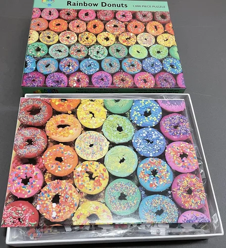 Vista 5 de Rainbow Donut - Rompecabezas de donas de 1000 piezas para adultos con colores brillantes y gránulos
