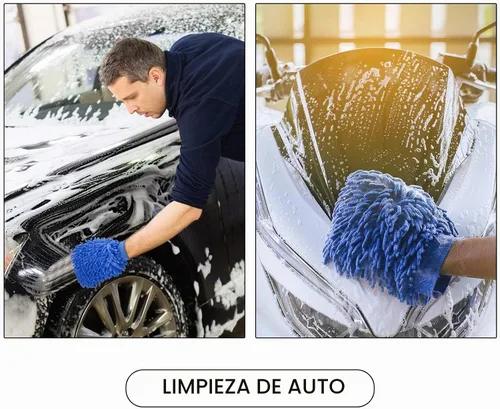 Vista 5 de BBTO 5 manoplas de microfibra de chenilla para lavado de auto, guantes absorbentes de doble cara, guantes de secado de microfibra sin remolinos Azul