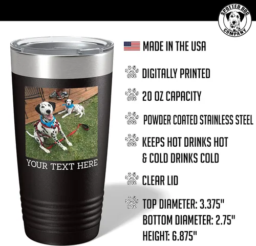 Vista 2 de Vaso personalizado de 20 onzas (17 colores) con foto impresa con aislamiento térmico de acero inoxidable recubierto de polvo con tapa, regalo