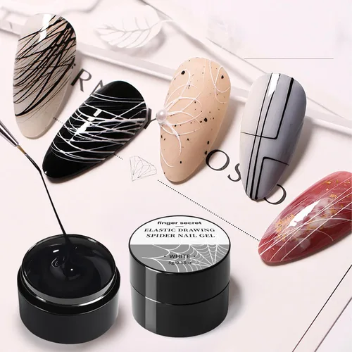 Vista 5 de Kit de esmalte de gel Spider para uñas, 0.18 onzas, gel de araña para arte de uñas, gel de dibujo de alambre para línea de panitado con pinceles