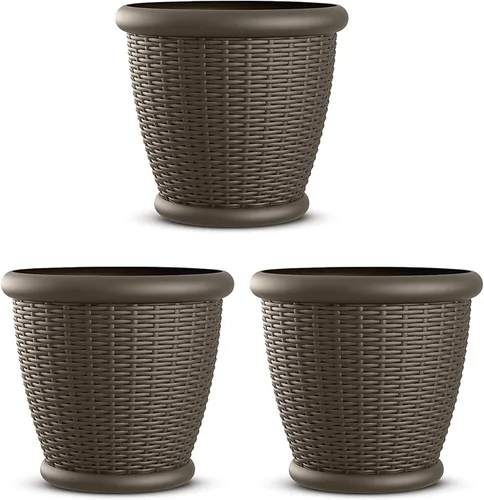 Vista 10 de Suncast. Maceta de mimbre con agujeros de drenaje perforables, maceta decorativa para interior/exterior, 18 pulgadas, Java