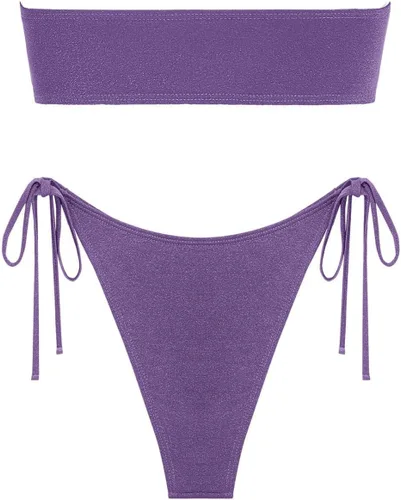 Vista 4 de ZAFUL Women's Bandeau Bikini Set O Ring Strapless Swimsuit Tie Side Swimwear Halter Two Piece Bathing Suit