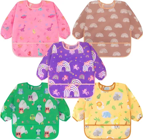 Vista 16 de Accmor 5 Pack Long Sleeve Bibs, Baby Smock Waterproof Sleeved Bib Smock for Baby Toddler 6-36 Months