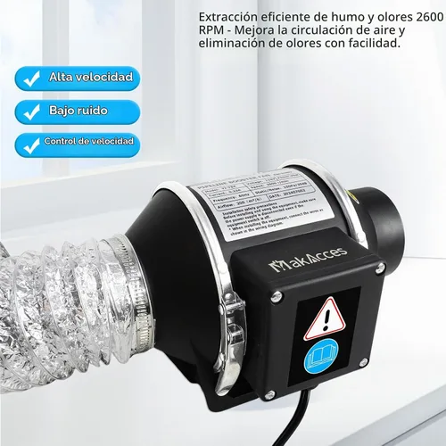 Vista 3 de Ventilador de conducto en línea de 3 pulgadas con controlador de velocidad variable y tubería, extracción de olores de humo eficiente, motor