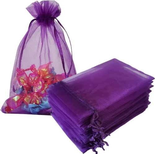 Vista 12 de Paquetes de 50 bolsas de regalo de organza de 4 x 6 pulgadas con cordón negro transparente, decoraciones de embalaje de tela transparente