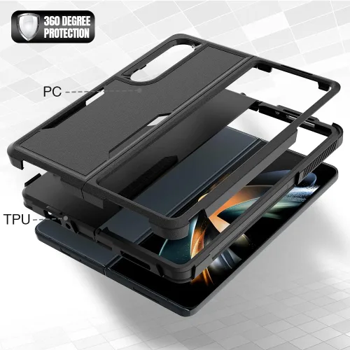 Vista 5 de Funda WOGROO para Samsung Galaxy Z Fold 4 - Funda protectora para teléfono a prueba de golpes, duradera, negra