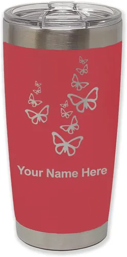 Vista 25 de LaserGram Vaso aislado al vacío de 20 onzas, mariposas, grabado personalizado incluido (negro)