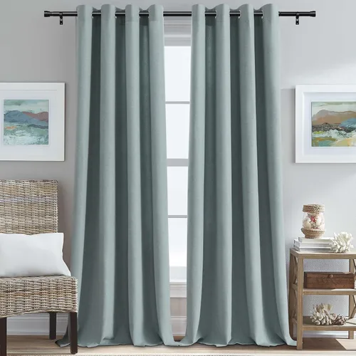 Vista 27 de H.VERSAILTEX Cortinas de cocina texturizadas de lino natural con ojales de 45 pulgadas de largo, lino sintético grueso para oscurecer la habitación