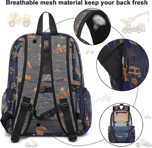 Vista 4 de CAMTOP Mochila de malla para niños y niñas, mochila transparente para preescolar, mochila casual para escuela, playa, viajes, deportes, Azul
