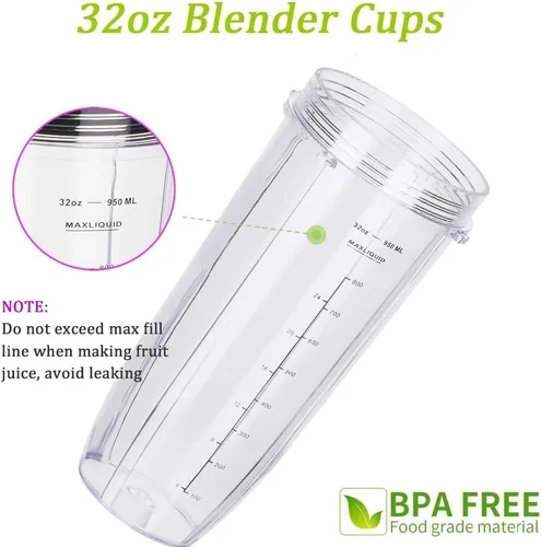 Vista 6 de [Nuevo modelo] Cuchilla macho de repuesto de 7 aletas y vaso de licuadora de 32 onzas compatible con Nutri Ninja Blender