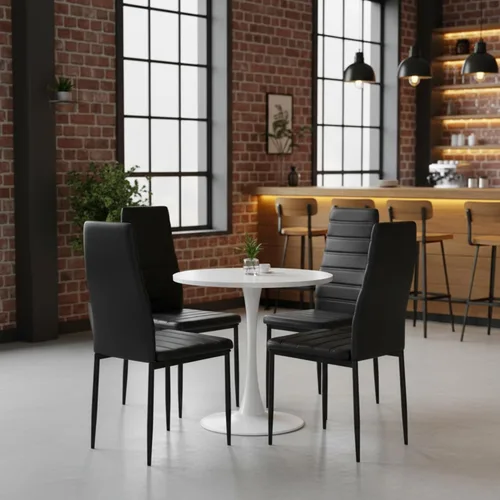 Vista 4 de Juego de 4 sillas de comedor, ergonómicas con respaldo alto, tapizadas, de piel sintética, para cocina en el hogar, marco de acero metálico, ahorro
