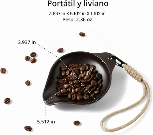 Vista 2 de OutIn Bandeja dosificadora de granos de café con correa, hecha de un compuesto molido de café, ligera y duradera Hecho de un compuesto molido