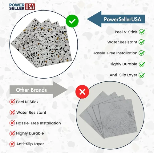 Vista 7 de PowerSellerUSA Azulejos de vinilo autoadhesivos, 20 unidades de 12 x 12 pulgadas con patrón de mosaico contemporáneo para despegar y pegar, azulejos