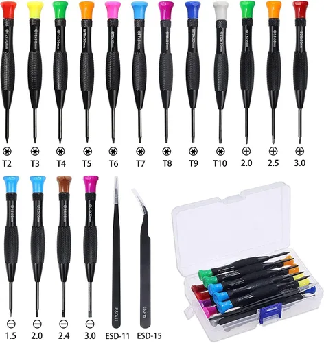 Vista 2 de Juego de destornilladores Torx de 18 piezas, juego de destornilladores magnéticos pequeños Torx Phillips de cabeza plana con T2 T3 T4 T5 T6 T7 T8 T9