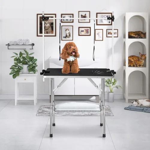 Vista 12 de Mesa de aseo profesional ajustable para mascotas, de 42 pulgadas, resistente, con brazo y bandeja de malla para perros y gatos, capacidad máxima