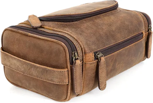 Vista 8 de ELIZO Neceser de cuero genuino para hombre, Antiguo