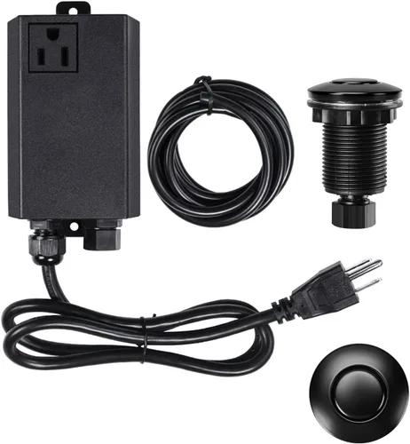 Vista 19 de Kit de interruptor de aire para eliminación de basura, doble salida, desagüe de fregadero, acero inoxidable negro, botón de encendido/apagado, pieza
