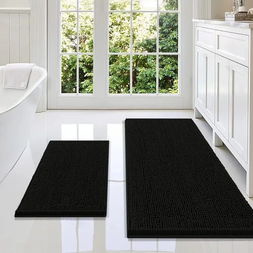 Vista 149 de Juego de alfombras de baño Smiry de 2 piezas, suave alfombra absorbente de chenilla y juego de alfombra en forma de U para inodoro, alfombra de baño