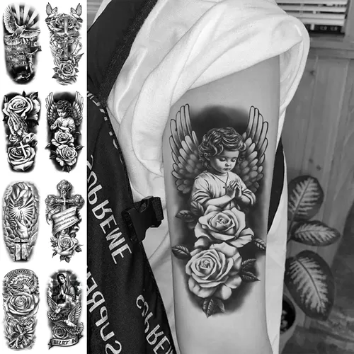 Vista 11 de 8 hojas de calcomanías falsas impermeables temporales para tatuajes temporales, más de 100 diseños bonitos para manos, fresa, serpiente, luna, hoja