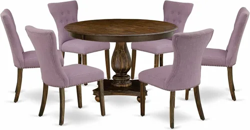 Vista 19 de East West Furniture F2GA5-740 - Juego de mesa de cocina de 5 piezas para 4 personas, incluye una mesa de comedor redonda con pedestal y 4 sillas