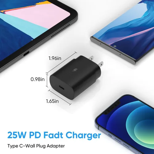 Vista 4 de Cargador tipo C de carga rápida, bloque de cargador de pared para teléfono Android USB C y cable de carga de 6.6 pies, para Samsung Galaxy