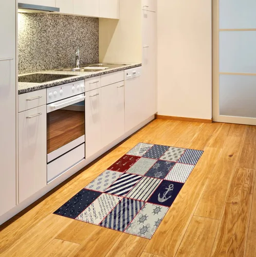 Vista 2 de Ambesonne Alfombra náutica, diseño de vida marítima y náutica con motivo de ancla de nudo de marinero, alfombra plana para sala de estar