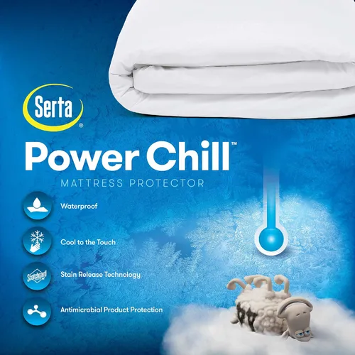 Vista 5 de Serta Power Chill - Funda de colchón impermeable, suave y transpirable, protector de colchón refrescante, bolsillo profundo elástico de 15 pulgadas