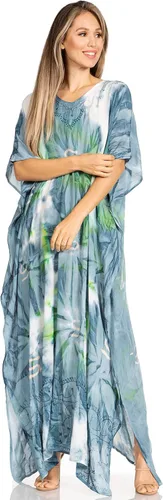 Vista 4 de Sakkas Pilar Petite - Vestido de caftán largo casual de manga corta para mujer, estilo caftán