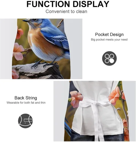 Vista 6 de Personalized Eastern Bluebird Adult Apron, Kitchen Cooking Aprons for Woman Man, Adjustable Bib Apron with Pocket for Baking, BBQ Crafting Outdoors