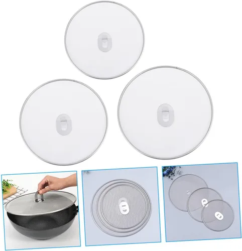 Vista 9 de 3 unidades de acero inoxidable para sartén de acero inoxidable, cubiertas de aceite para ollas de cocina, pantalla de grasa fácil de limpiar
