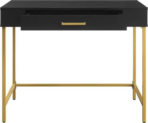 Vista 8 de OSP Home Furnishings Modern Life - Escritorio contemporáneo con cajón grande y patas de metal dorado, acabado negro