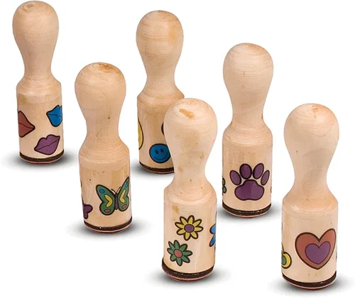 Vista 4 de Melissa & Doug Happy Handles, Sellos con mango de madera, 6 sellos y 6 almohadillas de tinta