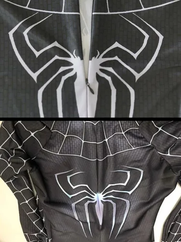 Vista 9 de PEFGRP El disfraz de superhéroe negro de Halloween está hecho de tela de elastano, transpirable y elástica