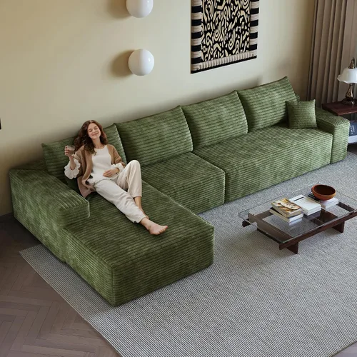 Vista 27 de Sofás seccionales de 105" para sala de estar, sofá cloud con forma de L tapizado, sofás modulares sin estructura rígida, sofá seccional moderno