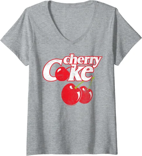 Vista 5 de Camiseta de Coca-Cola Cherry Coke con cuello en V para mujer, Negro, S