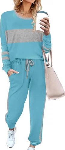 Vista 50 de Aloodor conjunto deportivo de 2 piezas para mujer, con sudadera con cuello redondo, sin botones