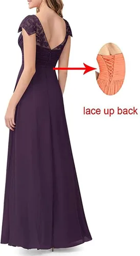 Vista 2 de Vestido de noche formal de gasa con encaje y mangas casquillo para mujer