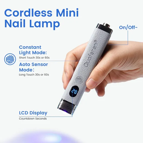 Vista 7 de Quaferen Mini luz UV de mano para uñas de gel con soporte, lámpara de uñas recargable de curación flash con sensor automático, imán de ojo de gato