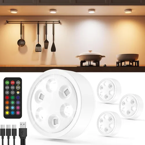 Vista 10 de Luces LED recargables de disco con control remoto, luces de botón con pilas de 2400mAh, luces adhesivas magnéticas para tocar, luz inalámbrica