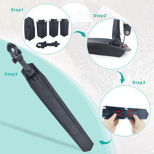 Vista 6 de WEEROCK Front and Rear Bike Fender Frame Downtube Bicycle Mudguard and Adjustable Rear Bike Fender for 24 26 28 Inch Bicycle, Mountain Bike,MTB