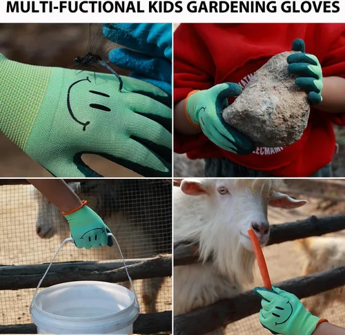 Vista 3 de 2 pares de guantes de jardinería para niños pequeños, guantes de jardín de tamaño infantil para trabajo en el patio, antideslizantes, flexibles