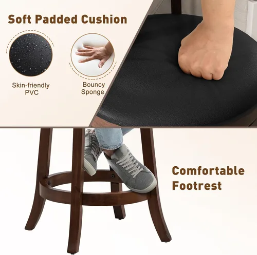 Vista 5 de Giantex Juego de 2 taburetes de bar giratorios de 25.5 pulgadas de altura de mostrador con respaldo ergonómico, asiento acolchado suave, patas