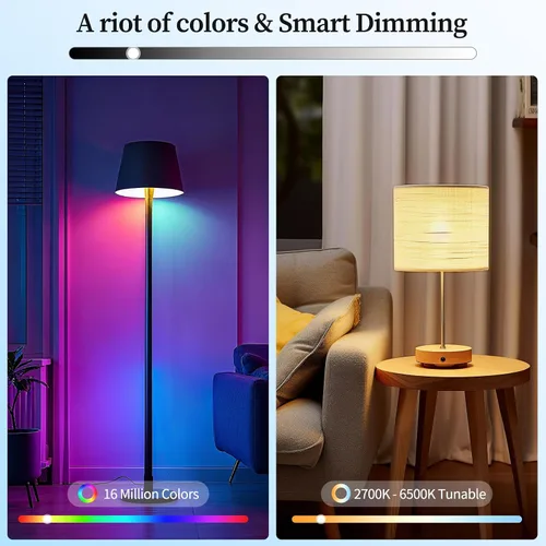 Vista 3 de Bombillas LED inteligentes Meliya, cambio de color regulable y temporización, WiFi y Bluetooth inteligentes, compatibles con Alexa y Google