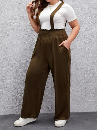 Vista 6 de WDIRARA Overol para mujer, talla grande, cintura y pierna ancha, pantalones con tirantes