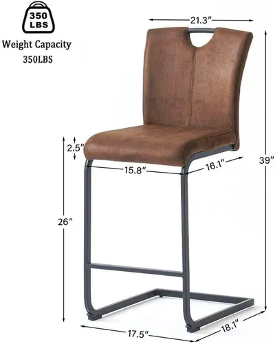 Vista 2 de GrandNoor Mid Century - Juego de 2 taburetes de bar modernos de 26 pulgadas marrón con respaldo, taburetes de bar tapizados de altura de encimera