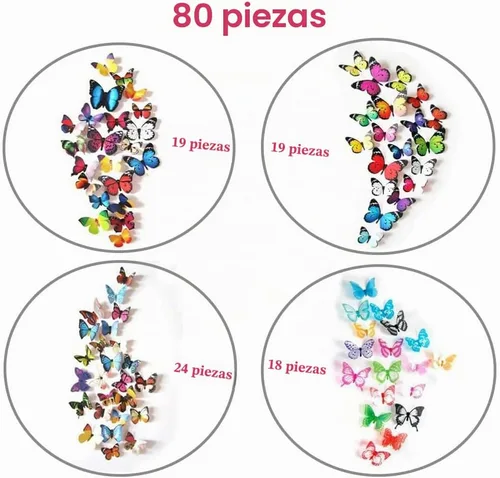 Vista 4 de 80 calcomanías de mariposa para decoración de pared, calcomanías