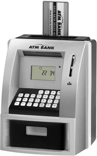 Vista 6 de Toy Talking ATM Bank - Caja de ahorros para niños, funciona como un depósito real, retiro, tarjeta de débito, objetivo de ahorro, temporizador y Azul