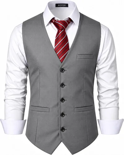Vista 7 de Chalecos formales de negocios para hombre, 5 botones, ajuste regular, chaleco para traje o esmoquin Negro